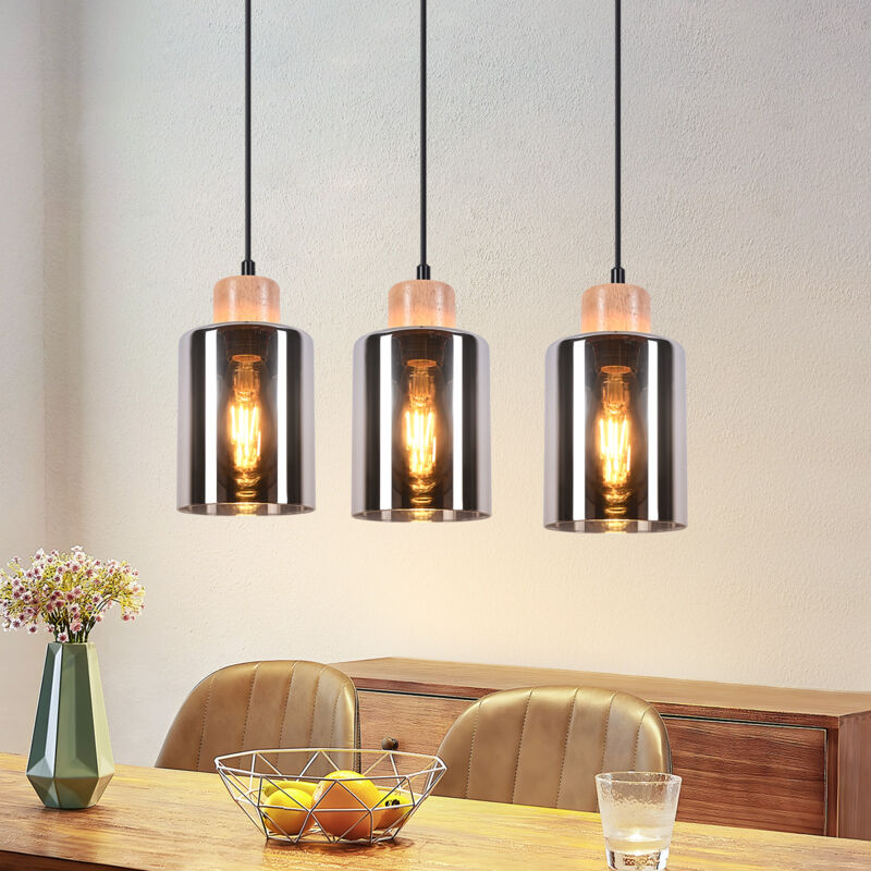 foto del prodotto lampada a sospensione in legno lampada a sospensione in vetro a 3 fiamme e27 per la sala da pranzo senza fonte di luce gbly