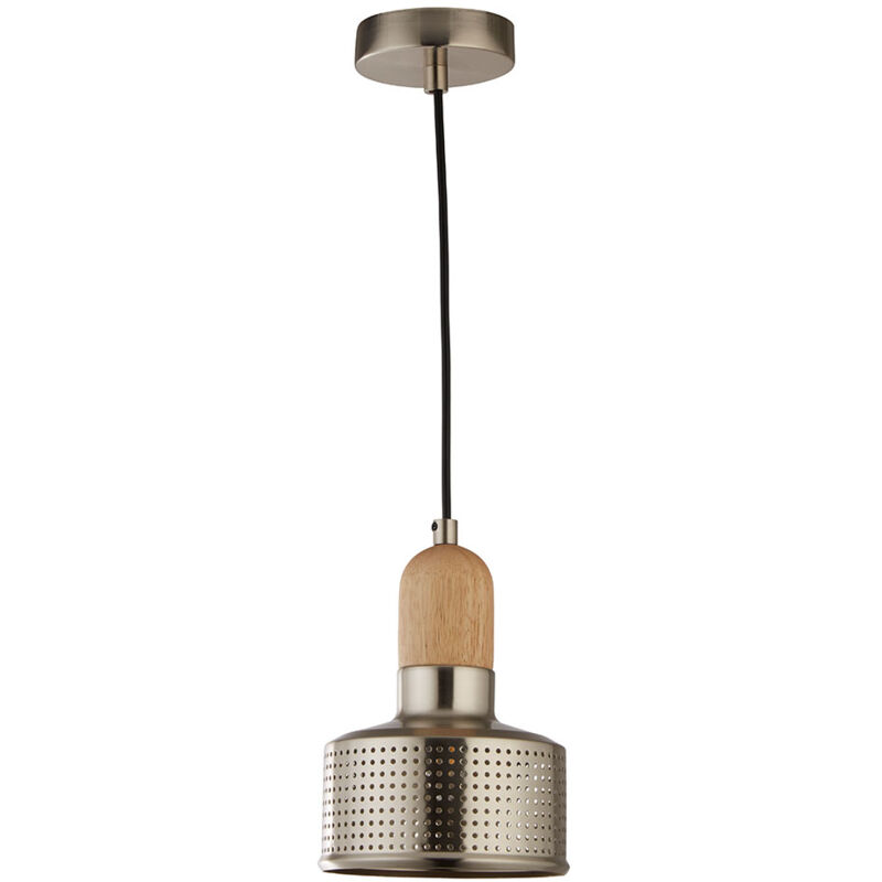 foto del prodotto lampada a sospensione in legno lampada a sospensione tavolo da pranzo lampada a sospensione retr industriale, metallo argento, 1x e27, dxh 21,5x125