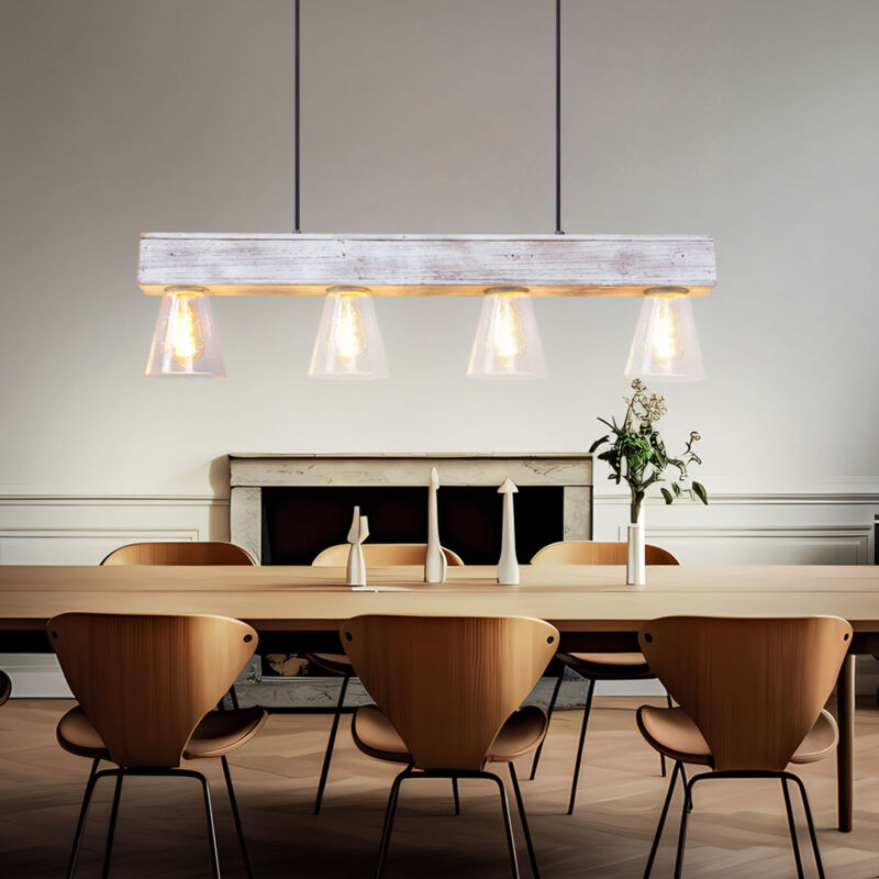 foto del prodotto lampada a sospensione in legno luce lampada da tavolo da pranzo lampada a sospensione soggiorno, vetro con bolle d aria, altezza regolabile prima del