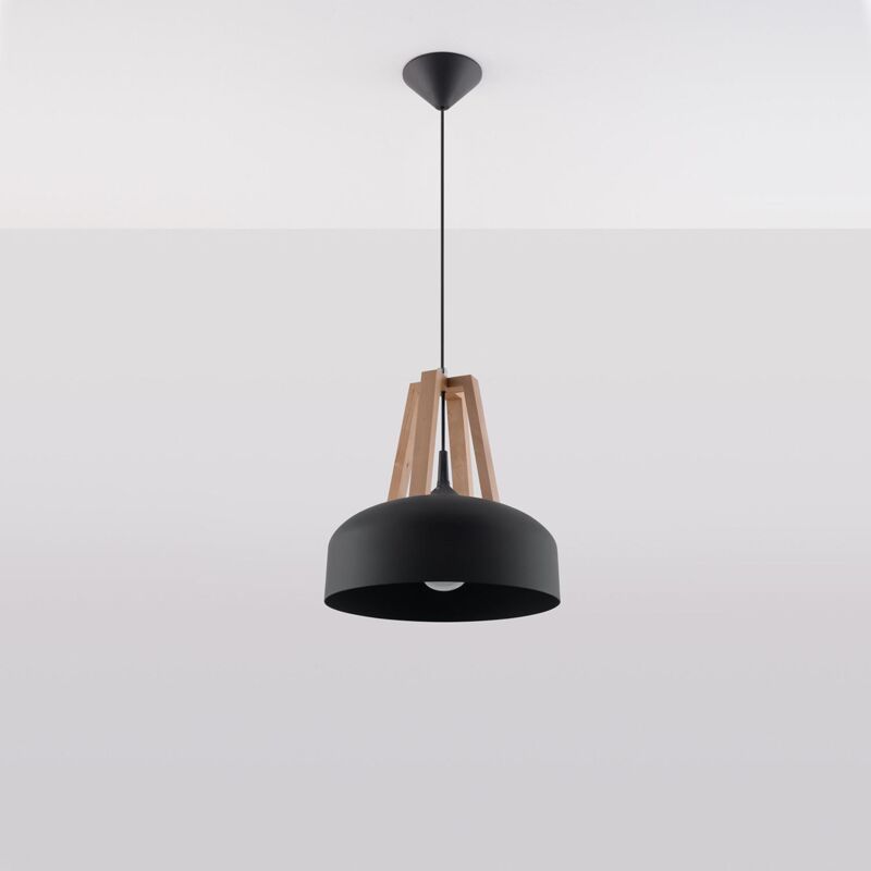 foto del prodotto lampada a sospensione in legno naturale casco sollux nero