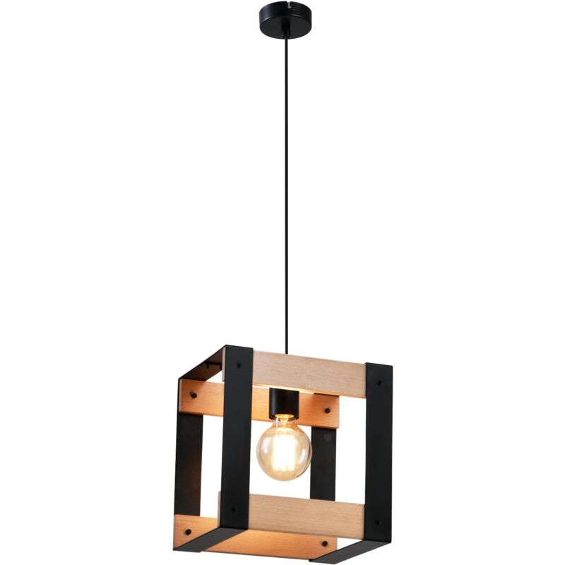 foto del prodotto lampada a sospensione in legno per tavolo da pranzo lampada a sospensione industriale in metallo nero con attacco e27, lampada a sospensione retr ,