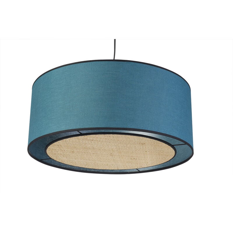 foto del prodotto lampada a sospensione in lino blu pavone e fibra di rafia d50 cm traves