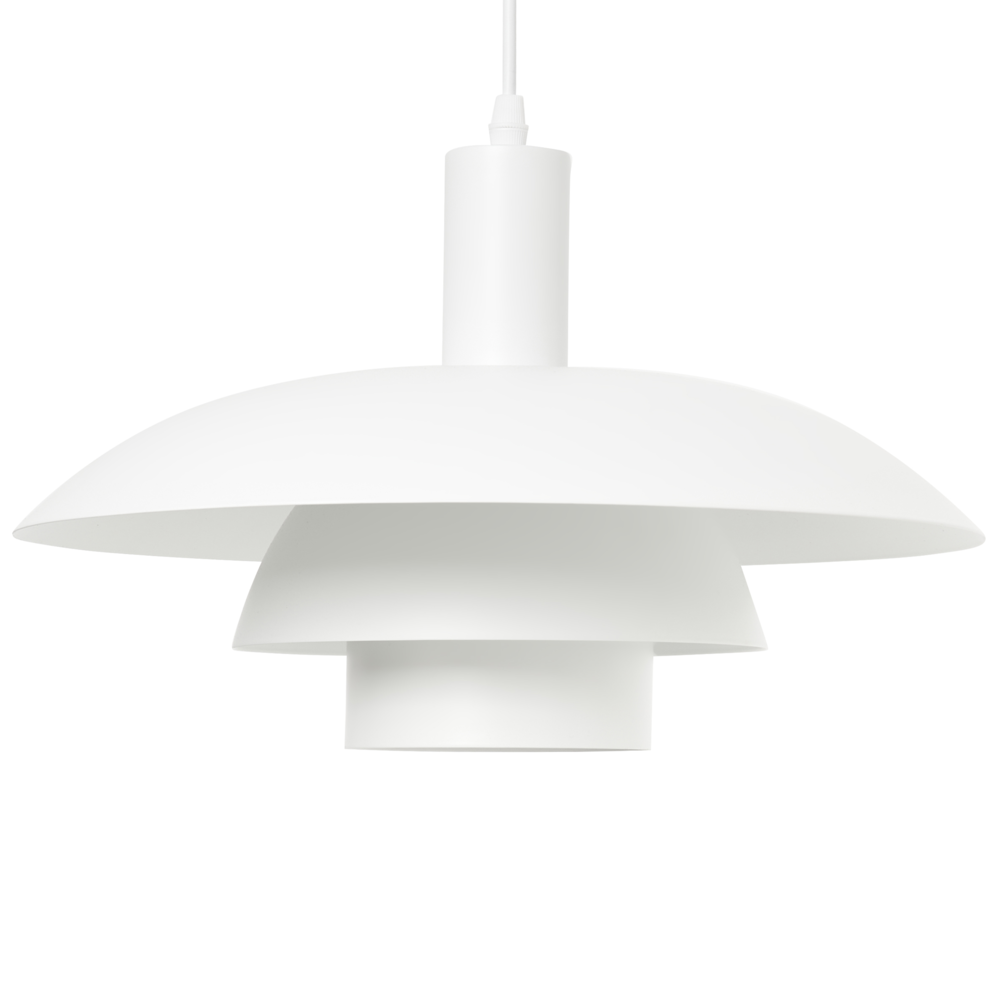 foto del prodotto lampada a sospensione in metallo bianco con design a gradini in stile met secolo