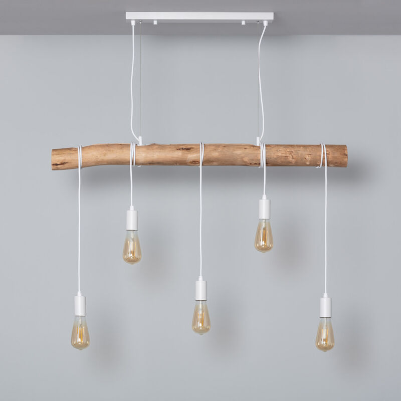 foto del prodotto lampada a sospensione in metallo e legno yagis bianco