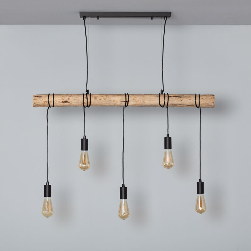 foto del prodotto lampada a sospensione in metallo e legno yagis nero