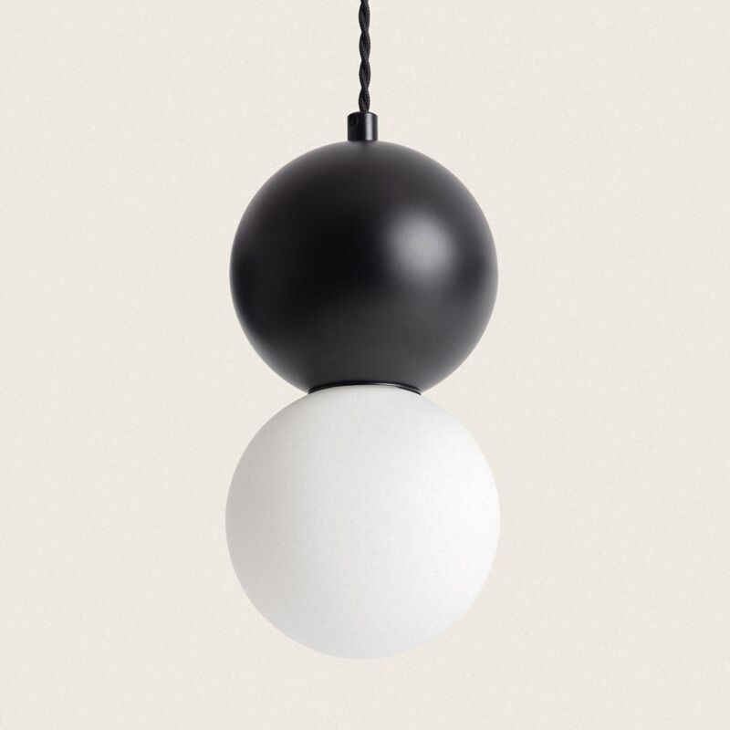 foto del prodotto lampada a sospensione in metallo e vetro apolo bianco nero