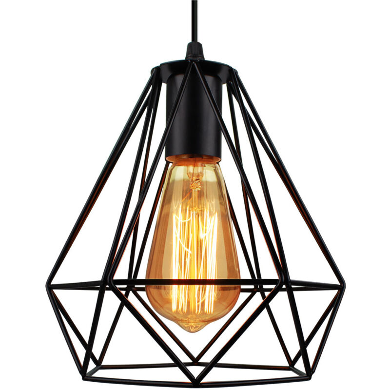 foto del prodotto lampada a sospensione in metallo, lampada da soffitto con gabbia, 20cm diamante lampadario per camera da letto soggiorno corridoio nero 1 pezzi