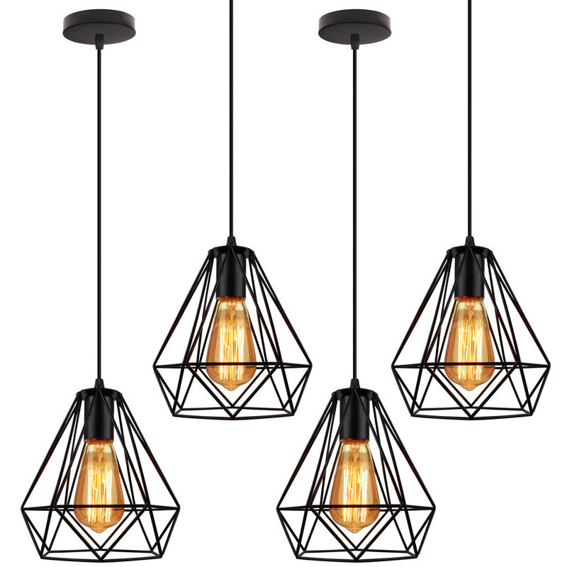 foto del prodotto lampada a sospensione in metallo, lampada da soffitto con gabbia, 20cm diamante lampadario per camera da letto soggiorno corridoio nero 4 pezzi