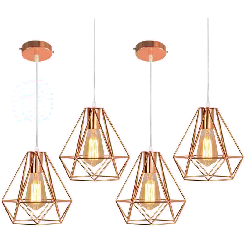 foto del prodotto lampada a sospensione in metallo, lampada da soffitto con gabbia, 20cm diamante lampadario per camera da letto soggiorno corridoio oro rosa 4 pezzi