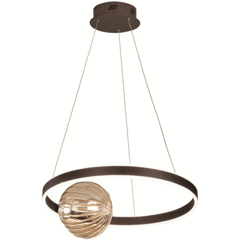 foto del prodotto lampada a sospensione in metallo marrone e vetro ambra a led 60 cm lisboa piccolo