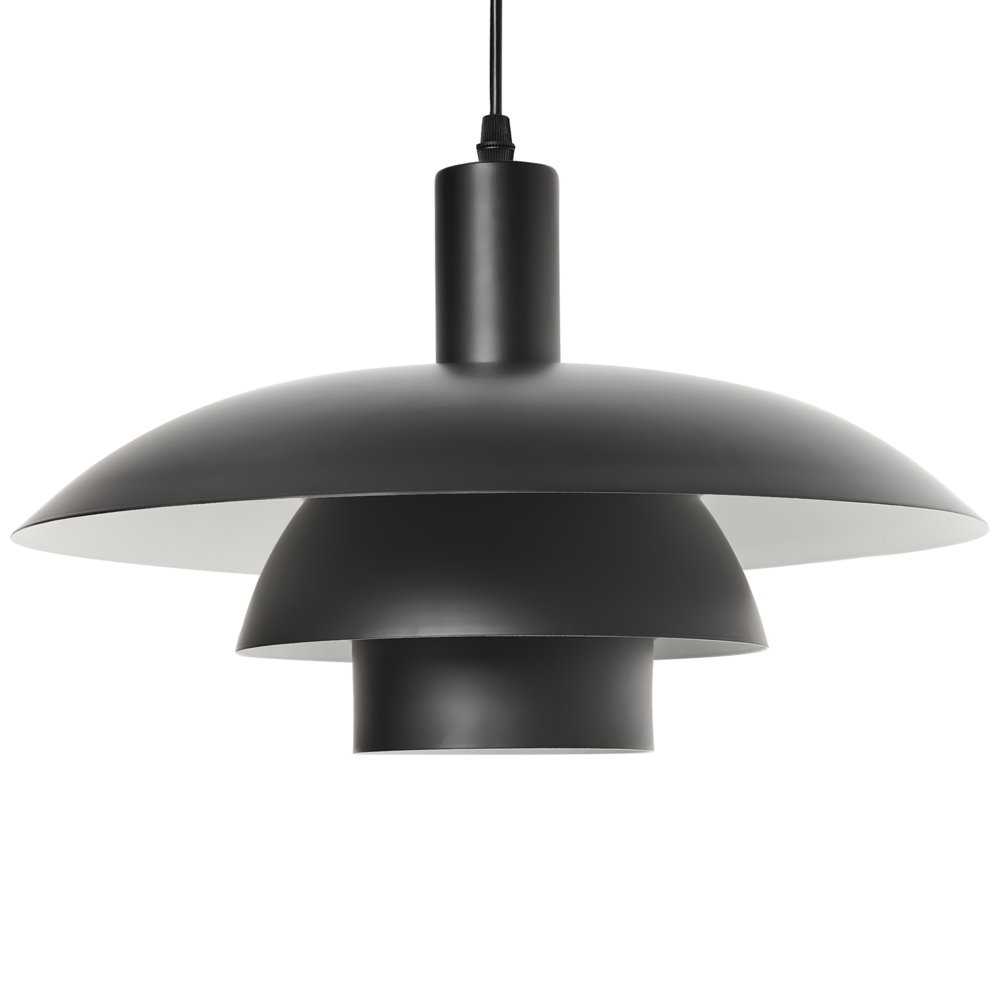 foto del prodotto lampada a sospensione in metallo nero con design a gradini in stile metà secolo