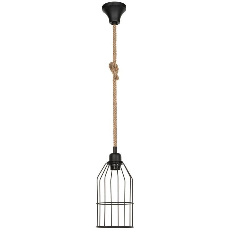 foto del prodotto lampada a sospensione in metallo nero e corda halat asz0549