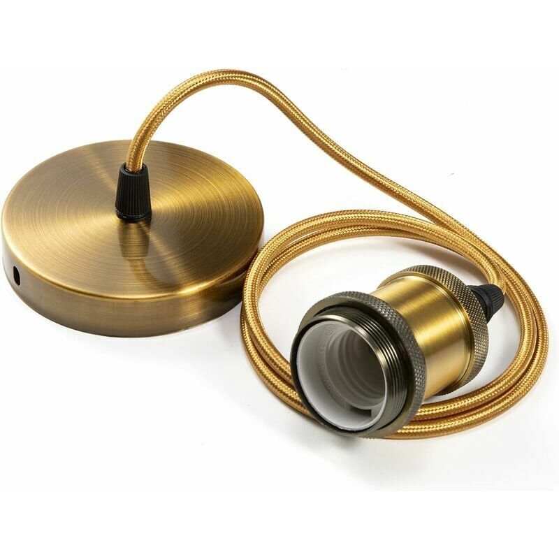foto del prodotto lampada a sospensione in metallo portalampada a sospensione e27 con cavo, portalampada regolabile in bronzo intrecciato portalampada a sospensione da