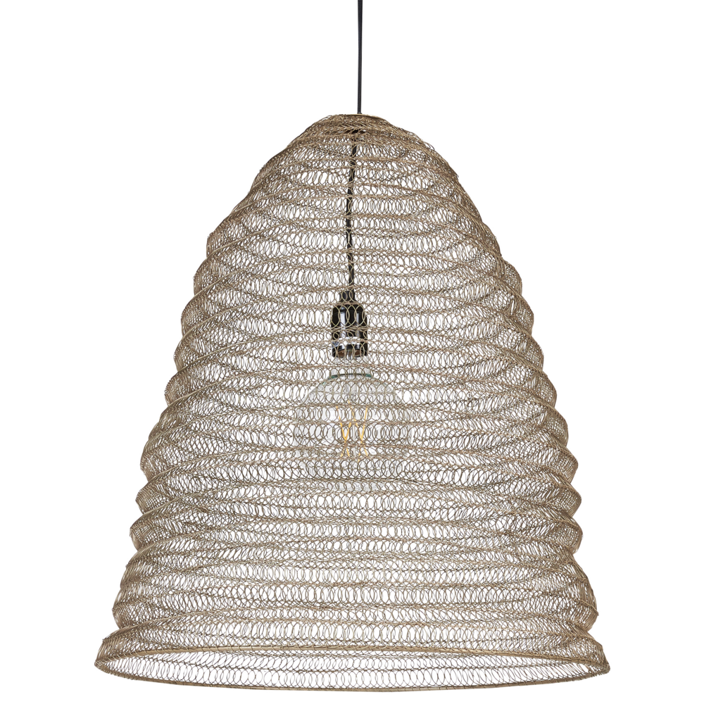 foto del prodotto lampada a sospensione in ottone con paralume in ferro forma a campana stile contemporaneo accessori per la casa fatti a mano