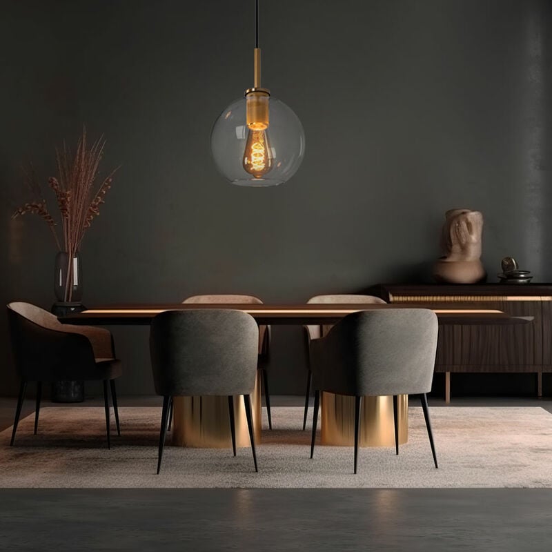 foto del prodotto lampada a sospensione in ottone lampada a sfera retr vetro trasparente lampada per sala da pranzo sfera a sospensione, metallo, 1x attacco e27, pxh