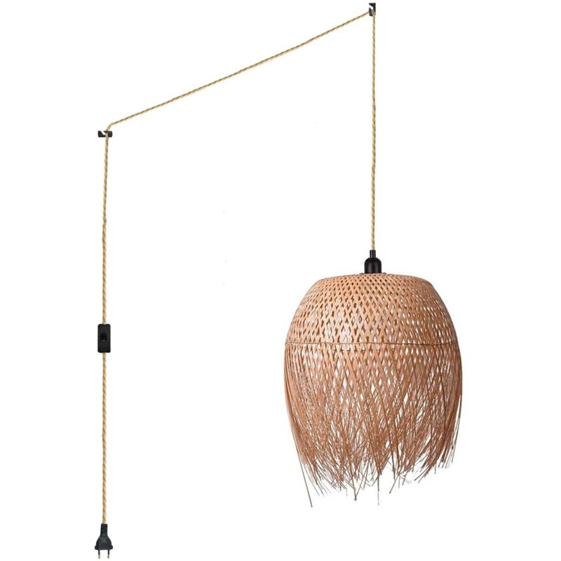 foto del prodotto lampada a sospensione in rattan java con interruttore e spina