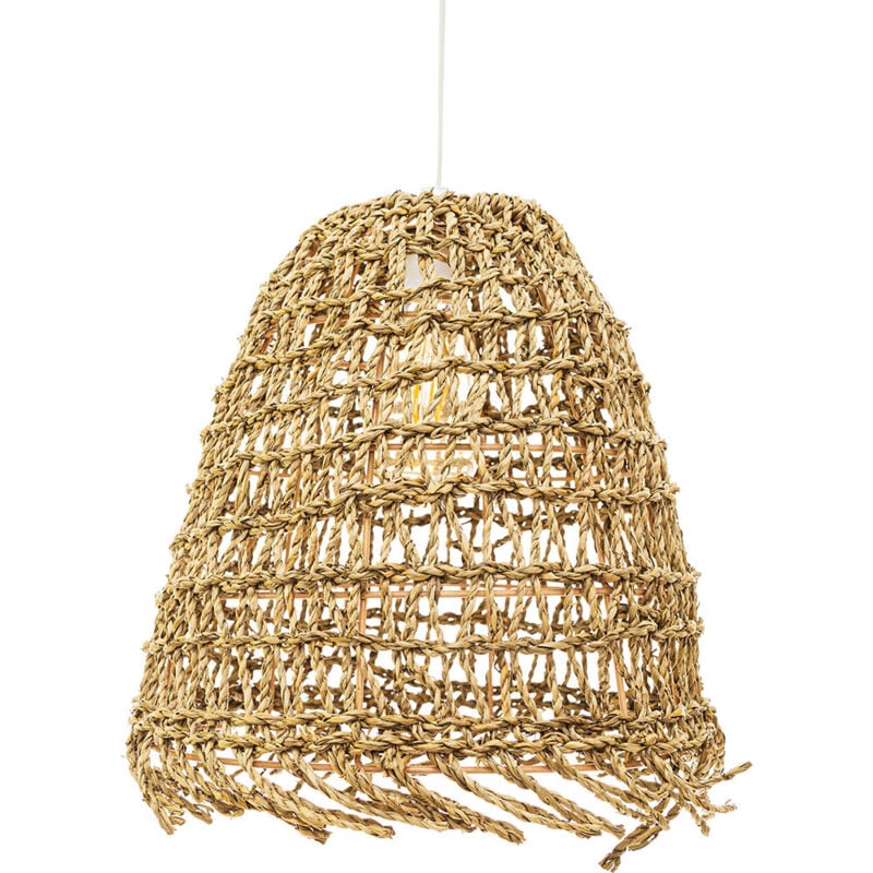 foto del prodotto lampada a sospensione in rattan stile boho bali linei legno naturale