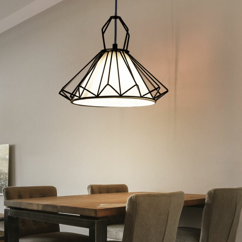 foto del prodotto lampada a sospensione in tessuto bianco per sala da pranzo, lampada a sospensione, griglia luminosa nera, metallo, 1x attacco e27, pxa 40x120 cm