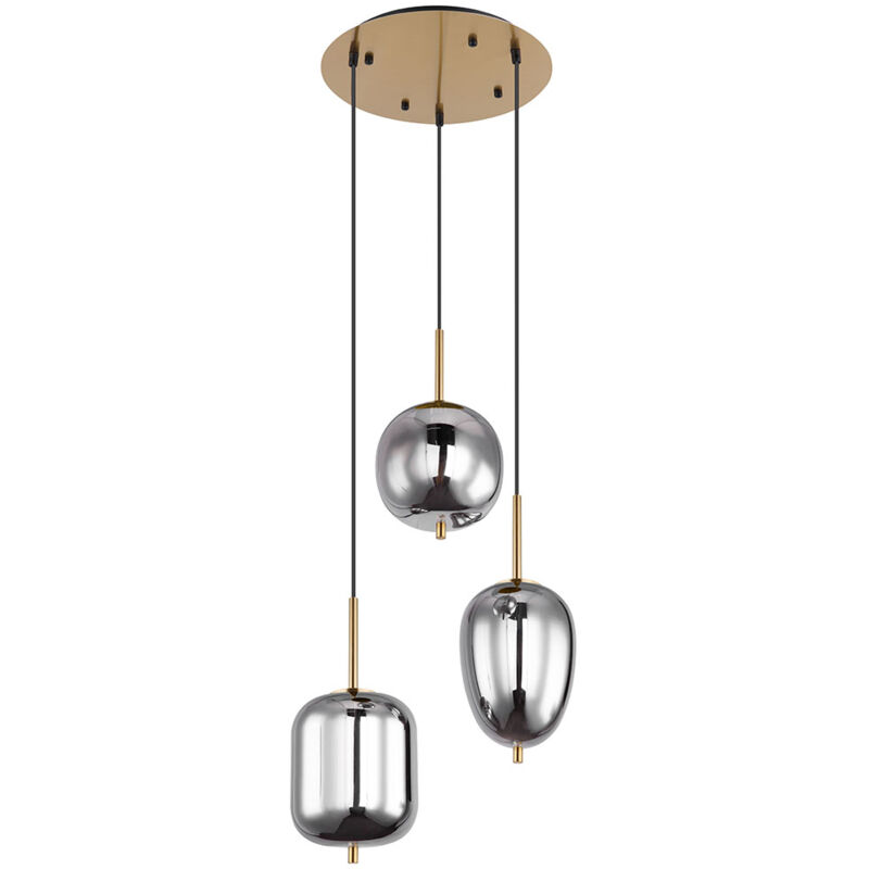 foto del prodotto lampada a sospensione in vetro 3 fiamme paralume in vetro lampada da soggiorno ottone, metallo vetro color ottone, 3x prese e14, dxh 46x120 cm