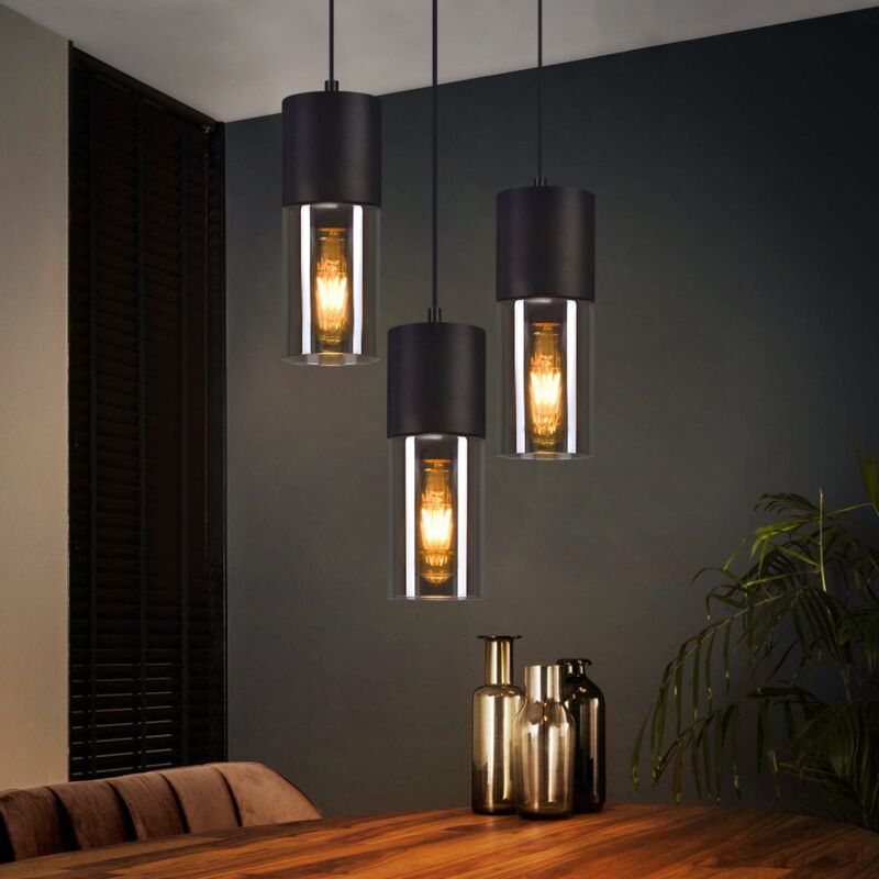 foto del prodotto lampada a sospensione in vetro a 3 fiamme gbly lampada a sospensione a led rotonda lampade da tavolo nere e27 lampada con paralume in metallo per