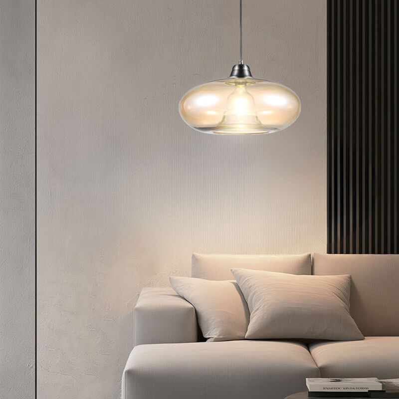 foto del prodotto lampada a sospensione in vetro ambra lampada a sospensione retr per sala da pranzo lampada regolabile in altezza, metallo, attacco e27, dxh 40x150 cm