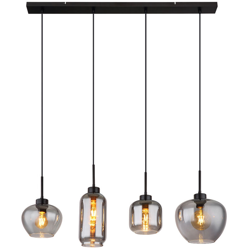 foto del prodotto lampada a sospensione in vetro fum lampada a sospensione in vetro per sala da pranzo nera, metallo, 4x prese e27, lxlxa 99,5x24x120 cm