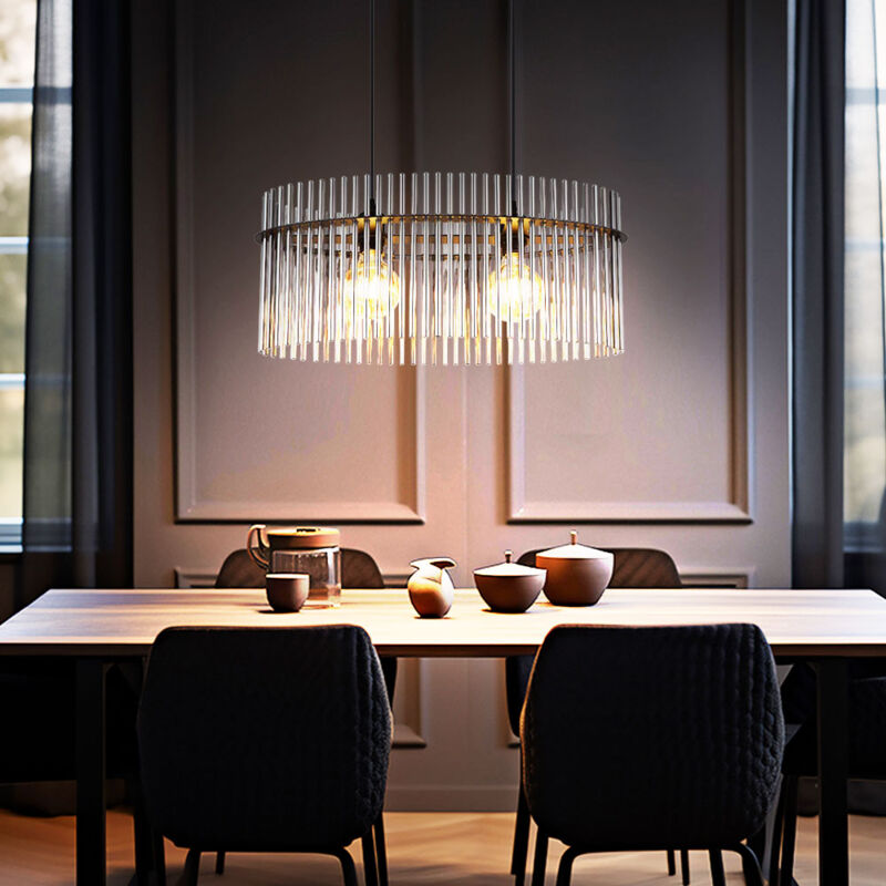 foto del prodotto lampada a sospensione in vetro fum luce a sospensione nera opaca lampada da soggiorno aste in vetro fum , metallo, 2x presa e27, lxlxh 60x23x140
