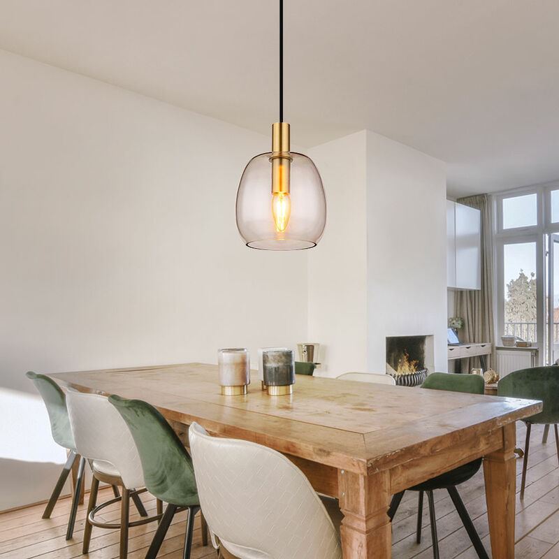 foto del prodotto lampada a sospensione in vetro lampada a sospensione regolabile in altezza, ottone lampada a sospensione per sala da pranzo, alluminio, 1 attacco