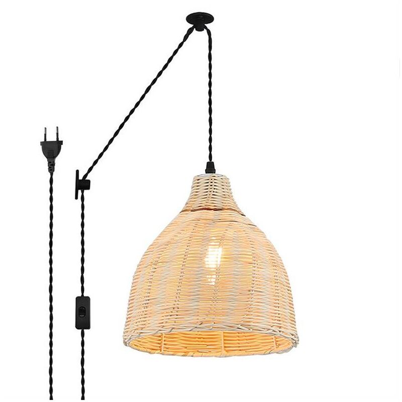 foto del prodotto lampada a sospensione in vimini con carrucola saski .
