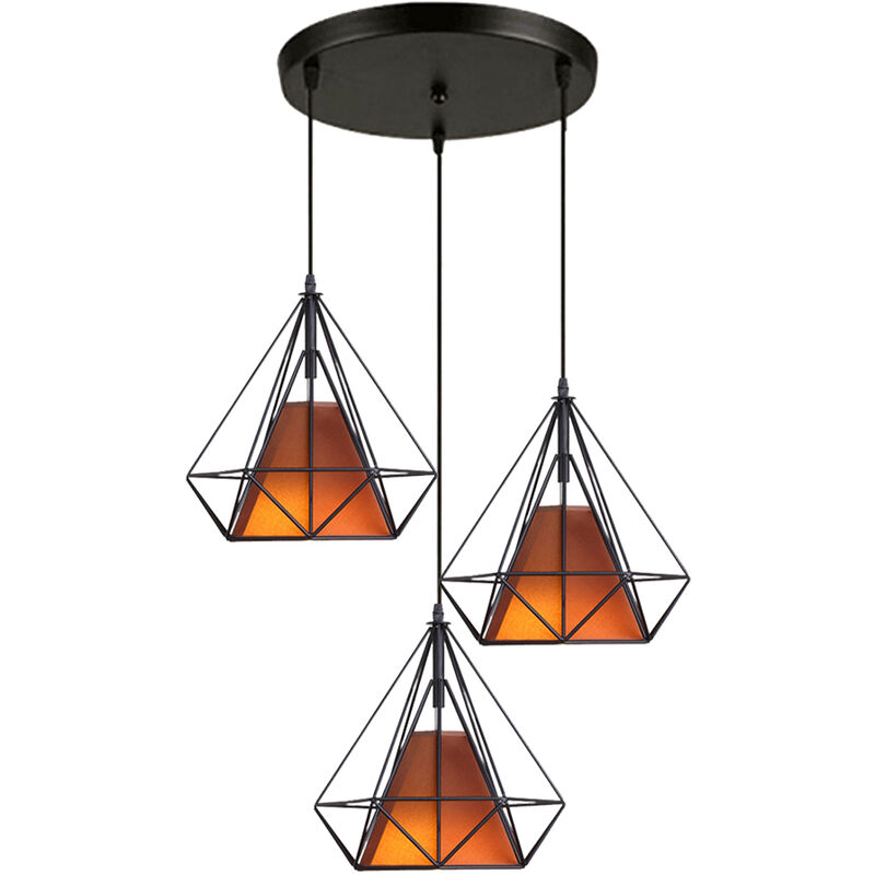 foto del prodotto lampada a sospensione industriale, 3 luci plafoniera con gabbia di diamante 25cm, lampada e27 per soggiorno sala da pranzo bronzo 