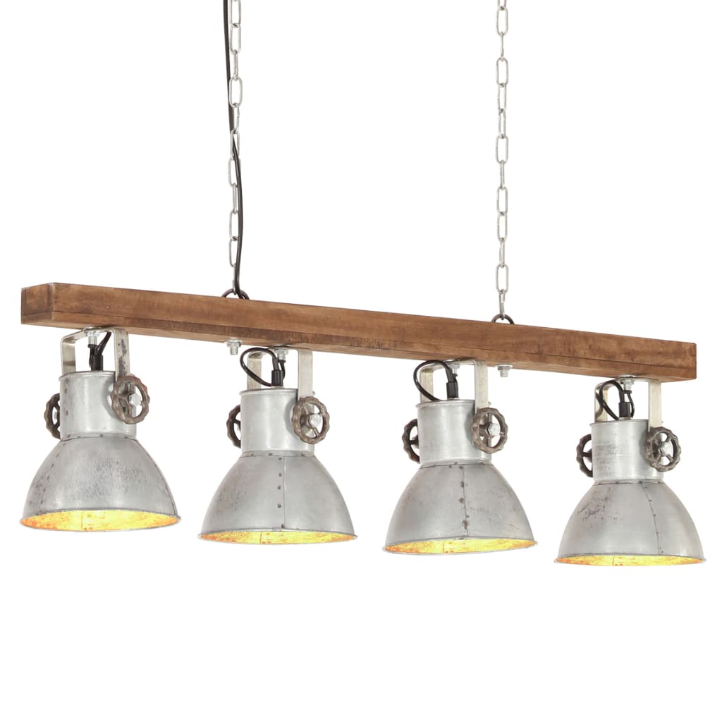 foto del prodotto lampada a sospensione industriale argento e27 legno di mango cod mxl 69740