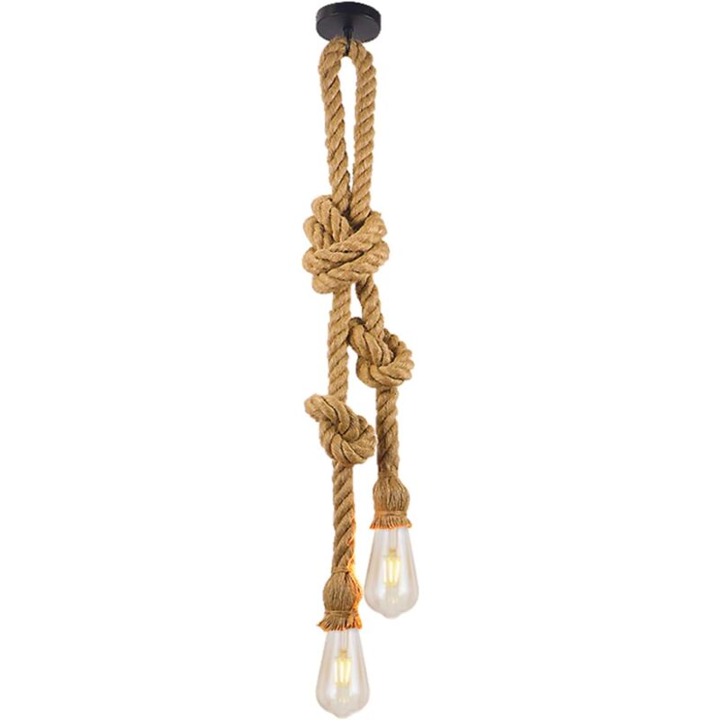 foto del prodotto lampada a sospensione industriale e27 a doppia testa, lampada a sospensione in corda di canapa, lampadario vintage regolabile per sala da pranzo,
