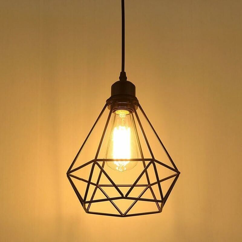 foto del prodotto lampada a sospensione industriale lampadario retr lampada da soffitto lampada a gabbia nera vintage illuminazione da soffitto paralume in metallo