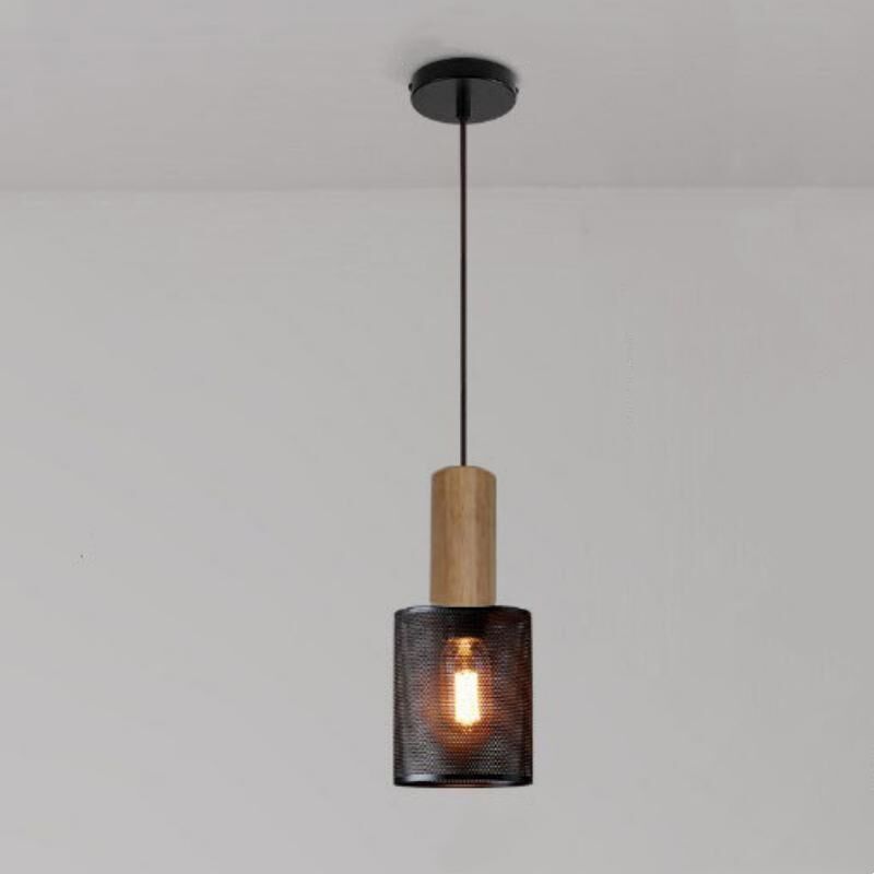 foto del prodotto lampada a sospensione industriale retr lampadario da soffitto metallo legno plafoniera interna 10cm