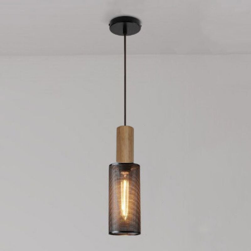 foto del prodotto lampada a sospensione industriale retr lampadario da soffitto metallo legno plafoniera interna 12,5cm