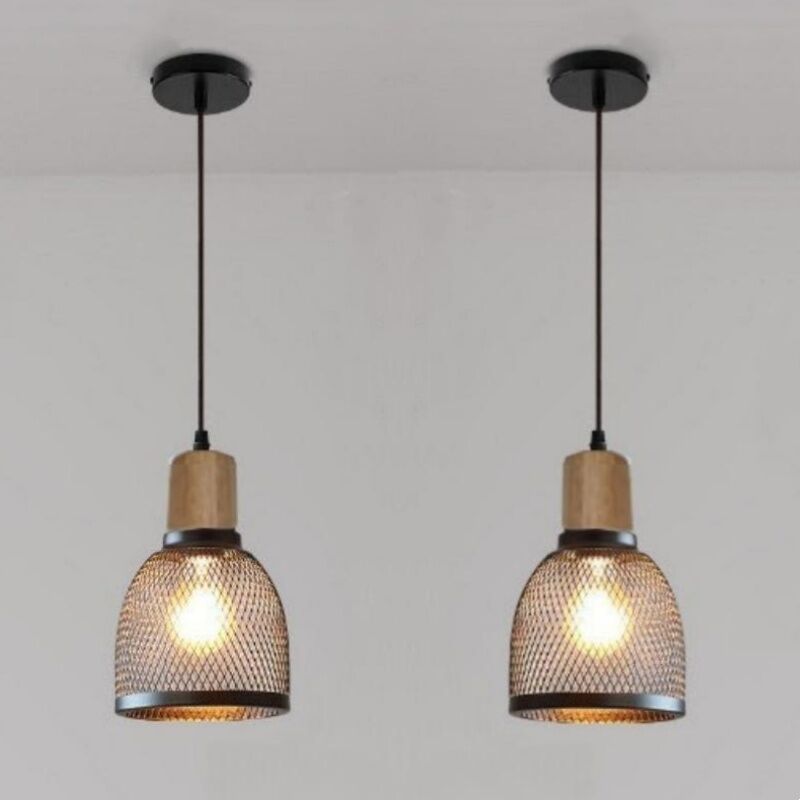 foto del prodotto lampada a sospensione industriale retr lampadario da soffitto metallo legno plafoniera interna 15cm 2 pezzi