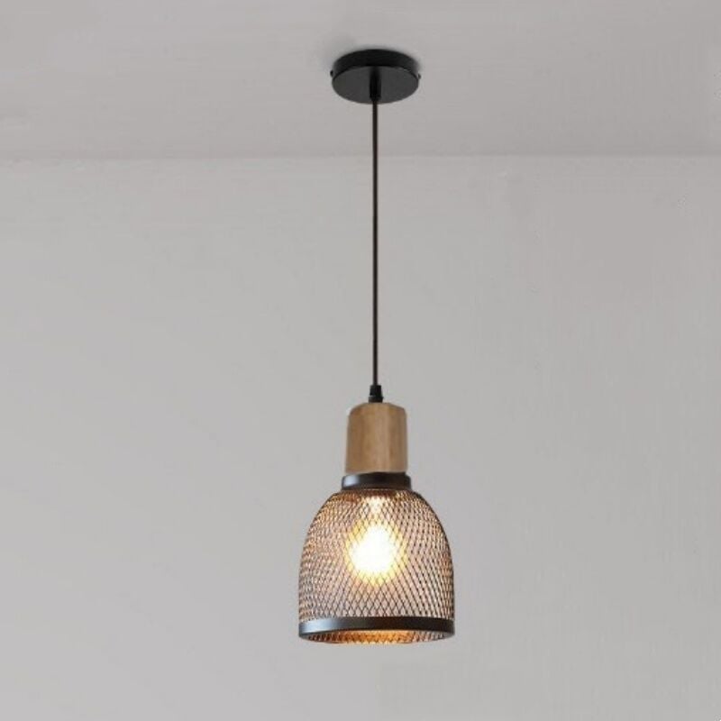 foto del prodotto lampada a sospensione industriale retr lampadario da soffitto metallo legno plafoniera interna 15cm