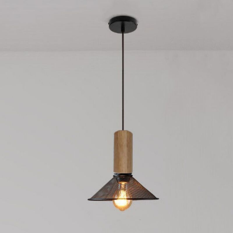 foto del prodotto lampada a sospensione industriale retr lampadario da soffitto metallo legno plafoniera interna 21,5cm