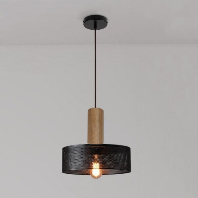 foto del prodotto lampada a sospensione industriale retr lampadario da soffitto metallo legno plafoniera interna 25cm