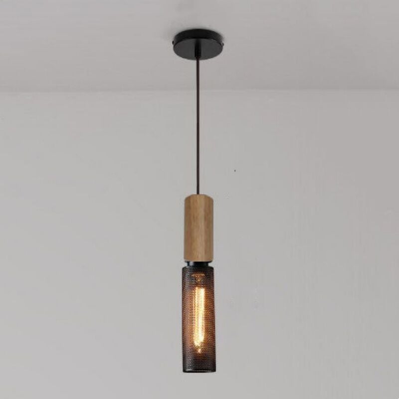 foto del prodotto lampada a sospensione industriale retr lampadario da soffitto metallo legno plafoniera interna 6,5cm