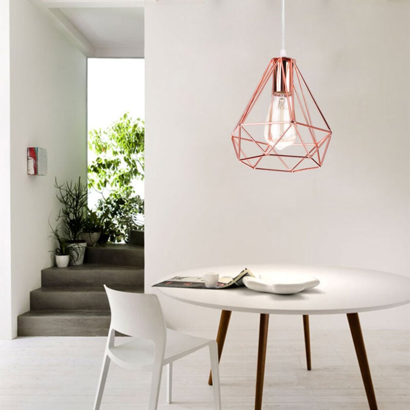 foto del prodotto lampada a sospensione industriale, vintage lampadario con metallo diamante 20cm, lampadina e27 per soggiorno cucina oro rosa