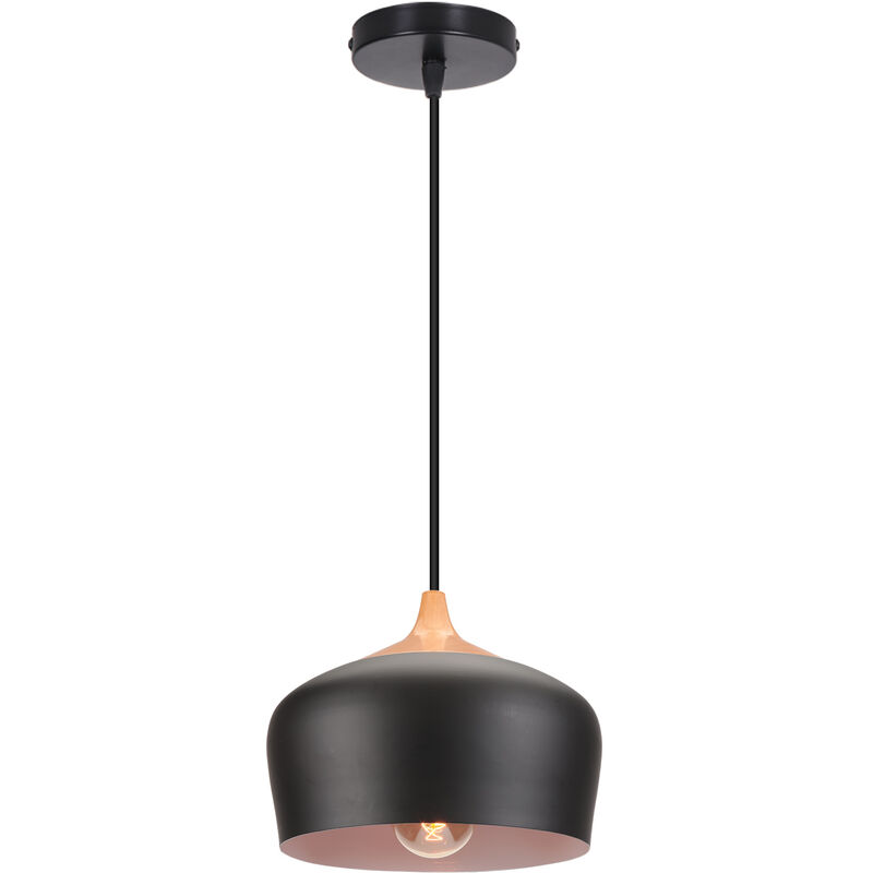 foto del prodotto lampada a sospensione industriale vintage lampadario da soffitto metallo legno plafoniera scandinava