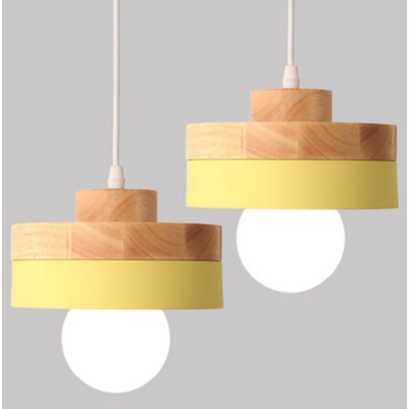 foto del prodotto lampada a sospensione industriale vintage lampadario da soffitto rotondo plafoniera illuminazione art d eco giallo 2 pezzi