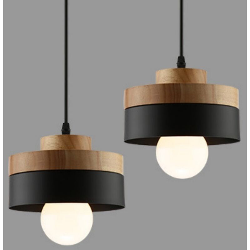 foto del prodotto lampada a sospensione industriale vintage lampadario da soffitto rotondo plafoniera illuminazione art d eco nero 2 pezzi