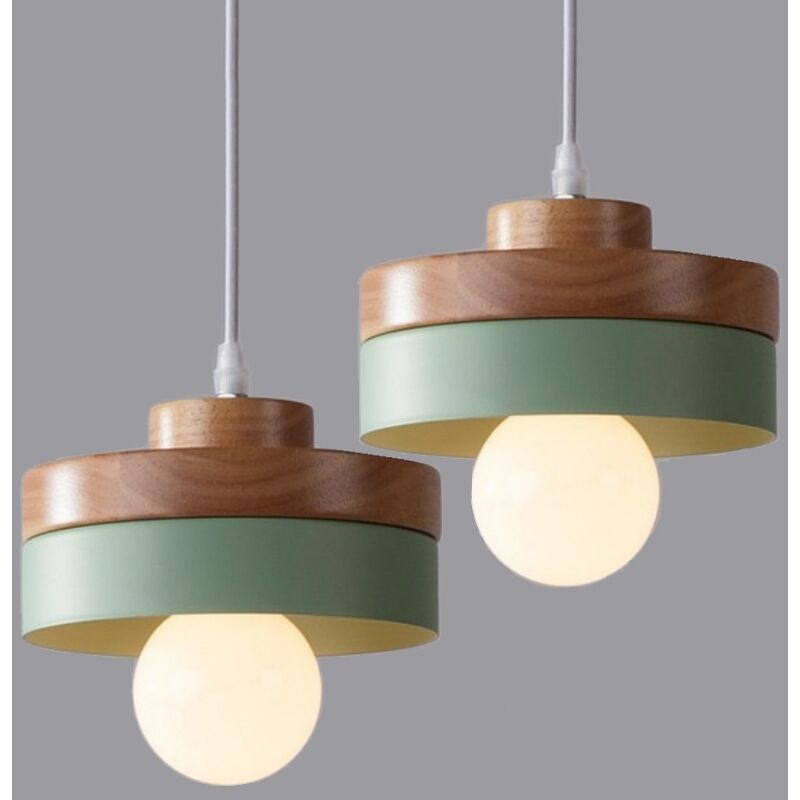 foto del prodotto lampada a sospensione industriale vintage lampadario da soffitto rotondo plafoniera illuminazione art d eco verde 2 pezzi