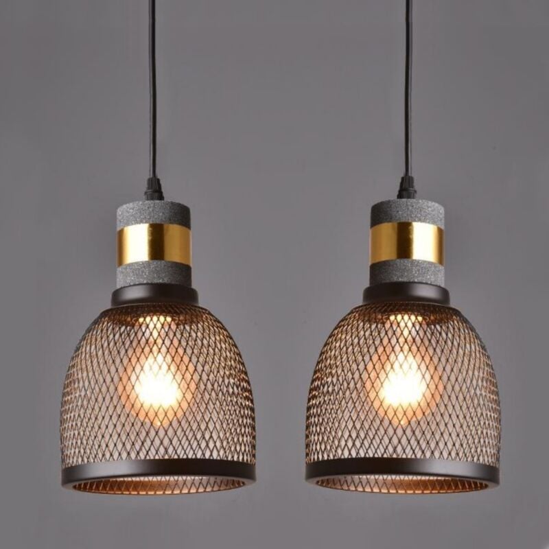 foto del prodotto lampada a sospensione industriali vintage lampadario gabbia nero plafoniera da soffitto regolabile 12cm 2 pezzi