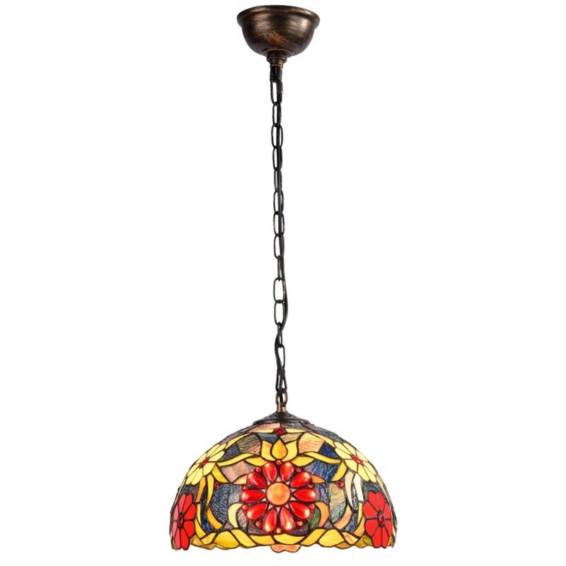 foto del prodotto lampada a sospensione ispirazione tiffany con mosaico floreale in