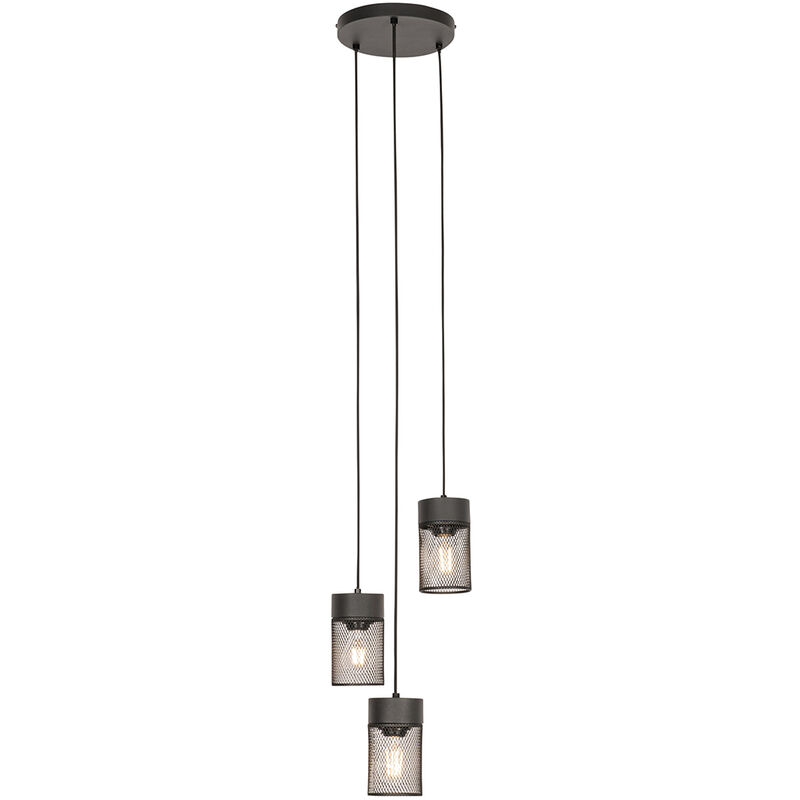 foto del prodotto lampada a sospensione jim industriale acciaio nero tondo max. 3 x watt qazqa