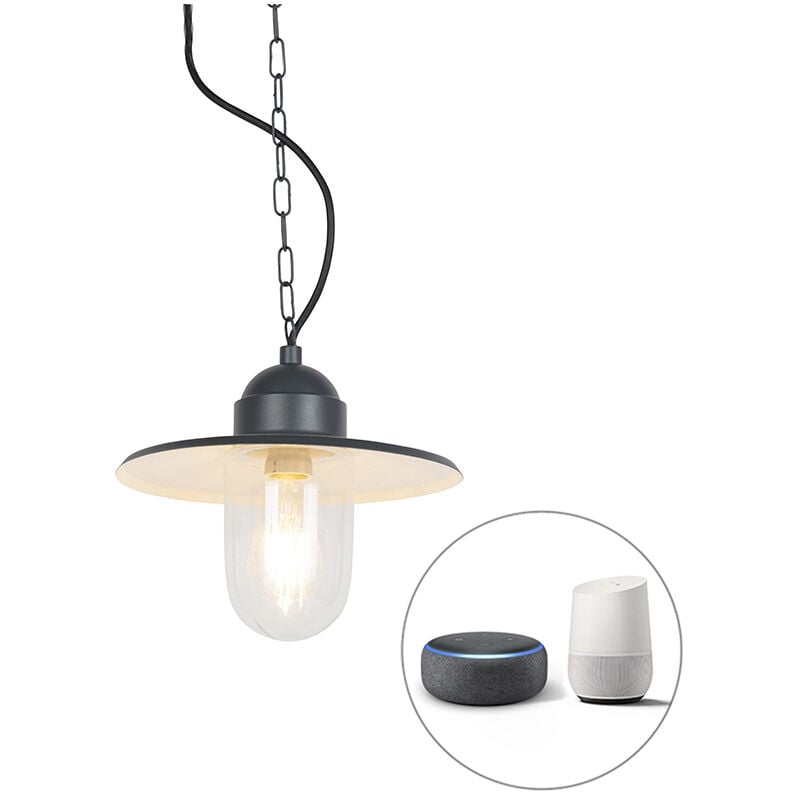 foto del prodotto lampada a sospensione kansas industriale vetro,acciaio grigio scuro tondo e27 max. 1 x 7 watt qazqa
