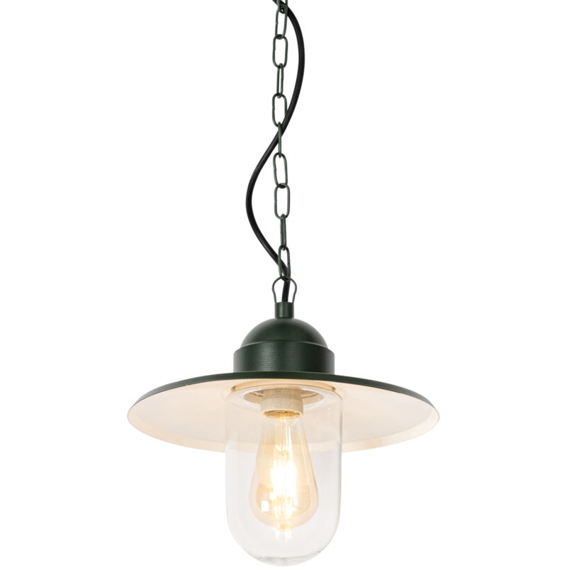 foto del prodotto lampada a sospensione kansas moderno acciaio,vetro verde tondo max. 1 x watt qazqa